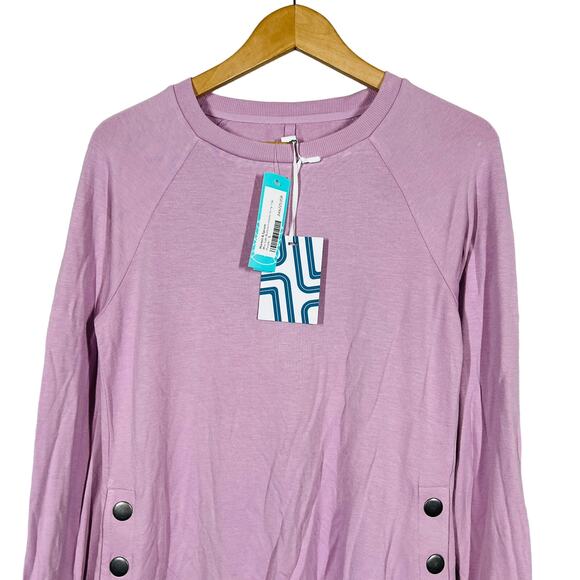 NEW! Market & Spruce Scoop Neck Jersey Top Button Side Mauve Pink Long Sleeve S - Picture 2 of 4